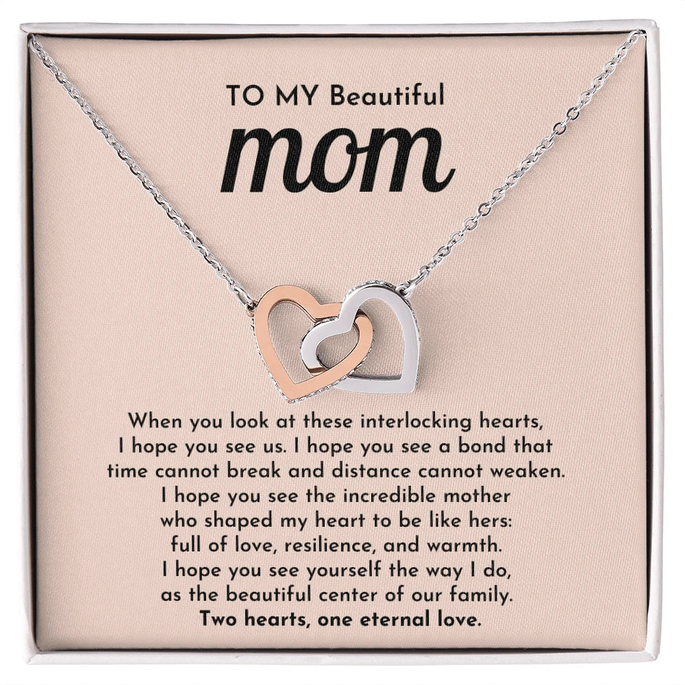 To My Mom 14K White Gold Interlocking Hearts Necklace From Children One Eternal Love Message Card Jewelry