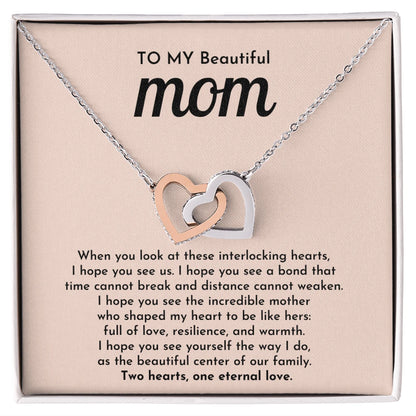 To My Mom 14K White Gold Interlocking Hearts Necklace From Children One Eternal Love Message Card Jewelry