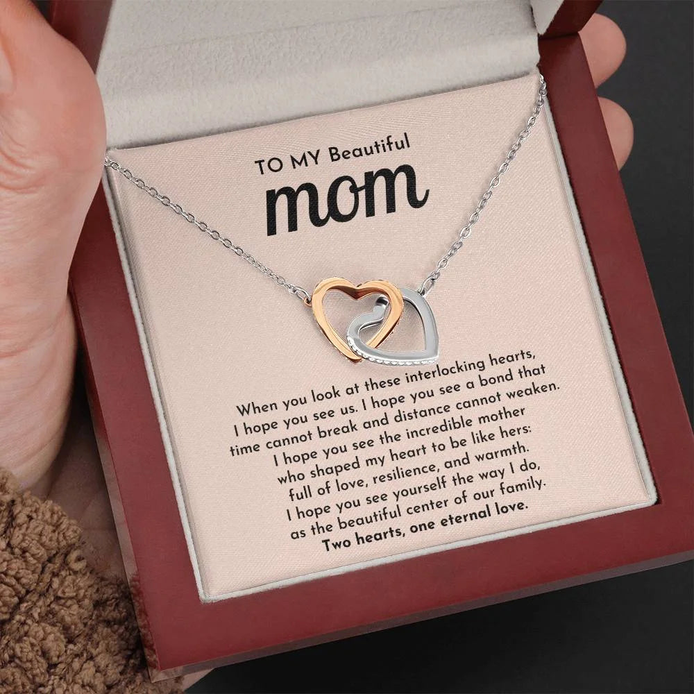 To My Mom 14K White Gold Interlocking Hearts Necklace From Children One Eternal Love Message Card Jewelry Luxury Box