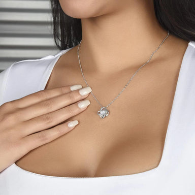 To My Mom 14K White Gold Love Knot Necklace From Children You Are Priceless Display on Neck