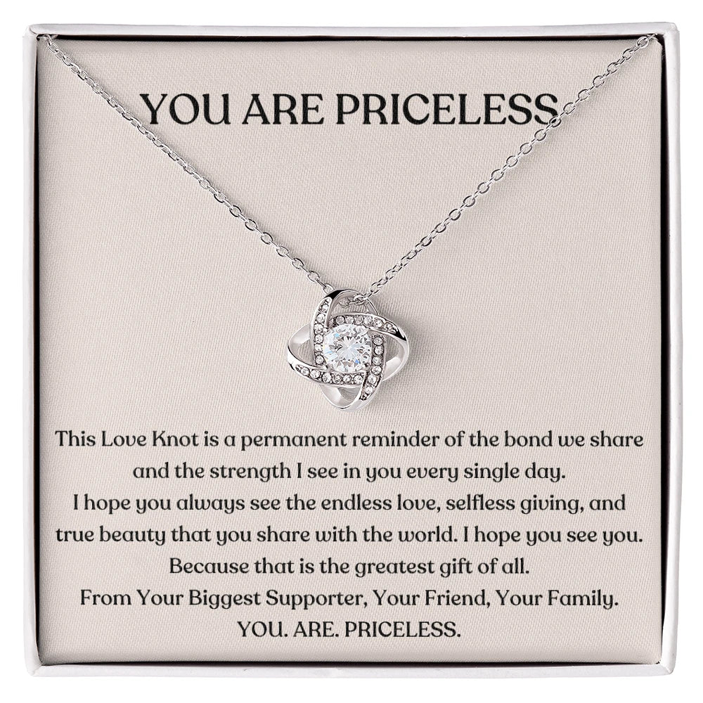 To My Mom 14K White Gold Love Knot Necklace From Children You Are Priceless Message Card Jewelry