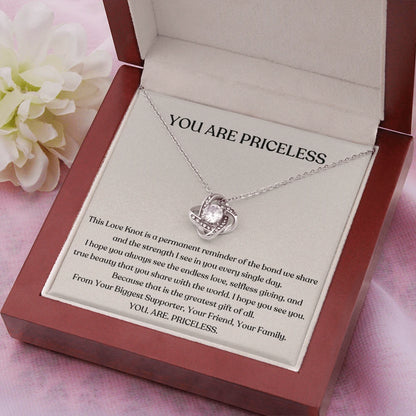 To My Mom 14K White Gold Love Knot Necklace From Children You Are Priceless Message Card Jewelry Luxury Box