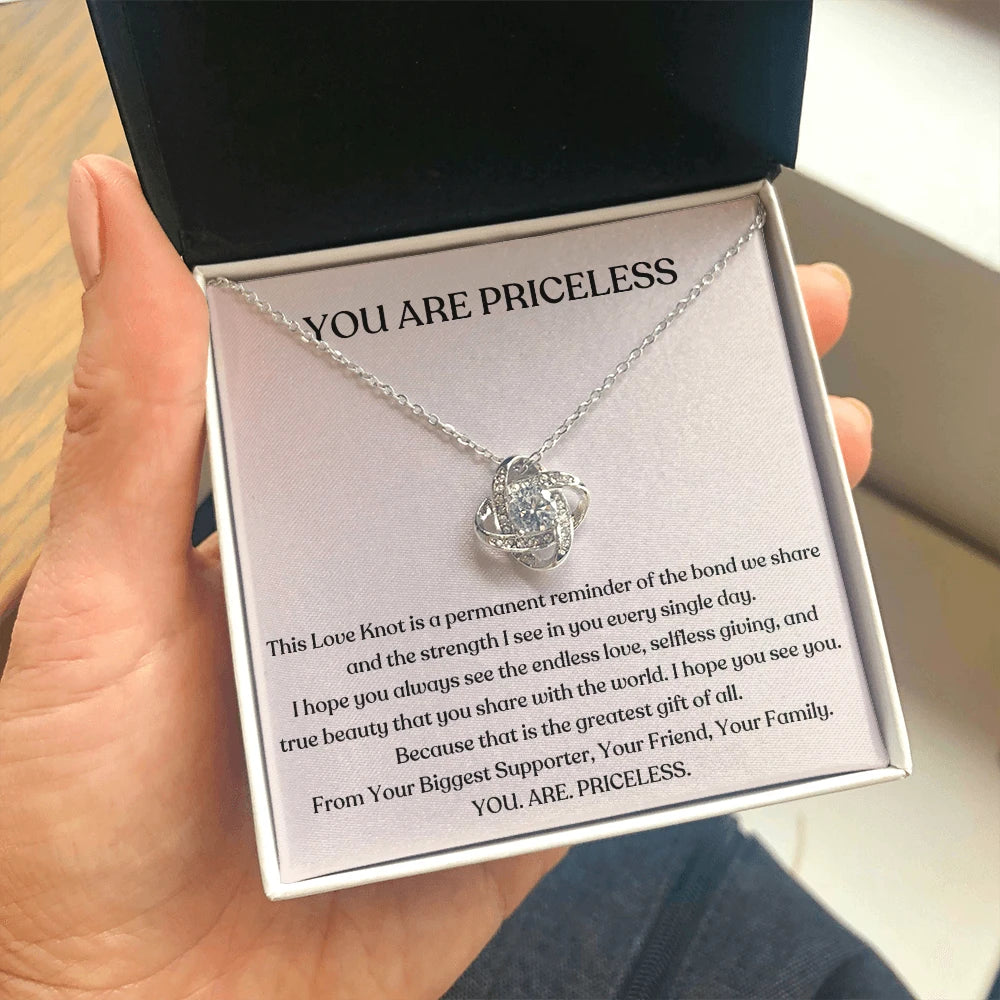 To My Mom 14K White Gold Love Knot Necklace From Children You Are Priceless Message Card Jewelry Standard Box