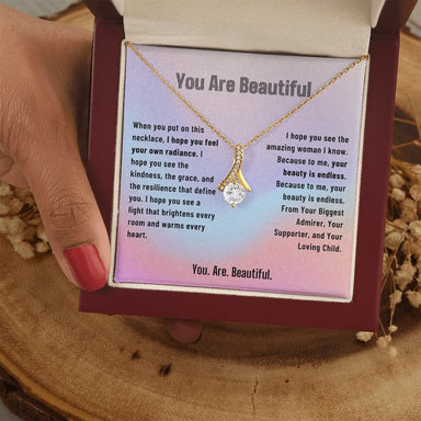 To My Mom 18K Yellow Gold Alluring Beauty Necklace From Children You Are Beautiful Message Card Jewelry Luxury Box