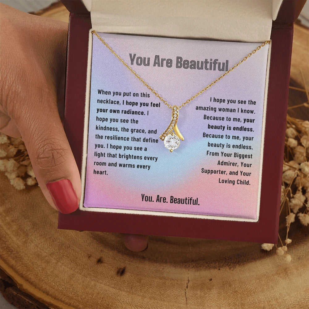 To My Mom 18K Yellow Gold Alluring Beauty Necklace From Children You Are Beautiful Message Card Jewelry Luxury Box