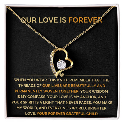 To My Mom 18K Yellow Gold Forever Love Necklace From Children Our Love Message Card Jewelry