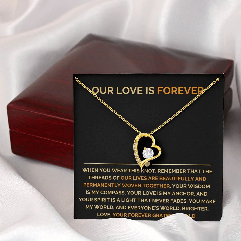 To My Mom 18K Yellow Gold Forever Love Necklace From Children Our Love Message Card Jewelry Luxury Box