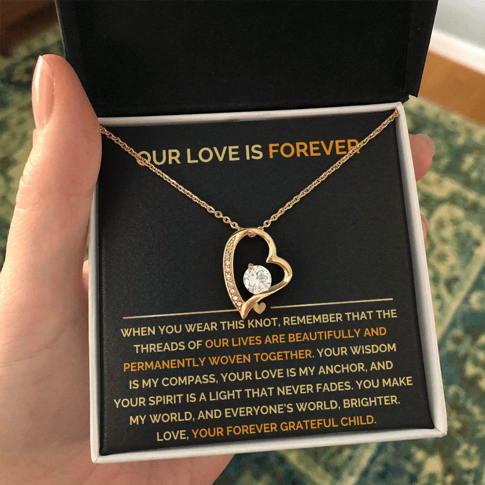 To My Mom 18K Yellow Gold Forever Love Necklace From Children Our Love Message Card Jewelry Standard Box