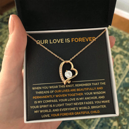 To My Mom 18K Yellow Gold Forever Love Necklace From Children Our Love Message Card Jewelry Standard Box