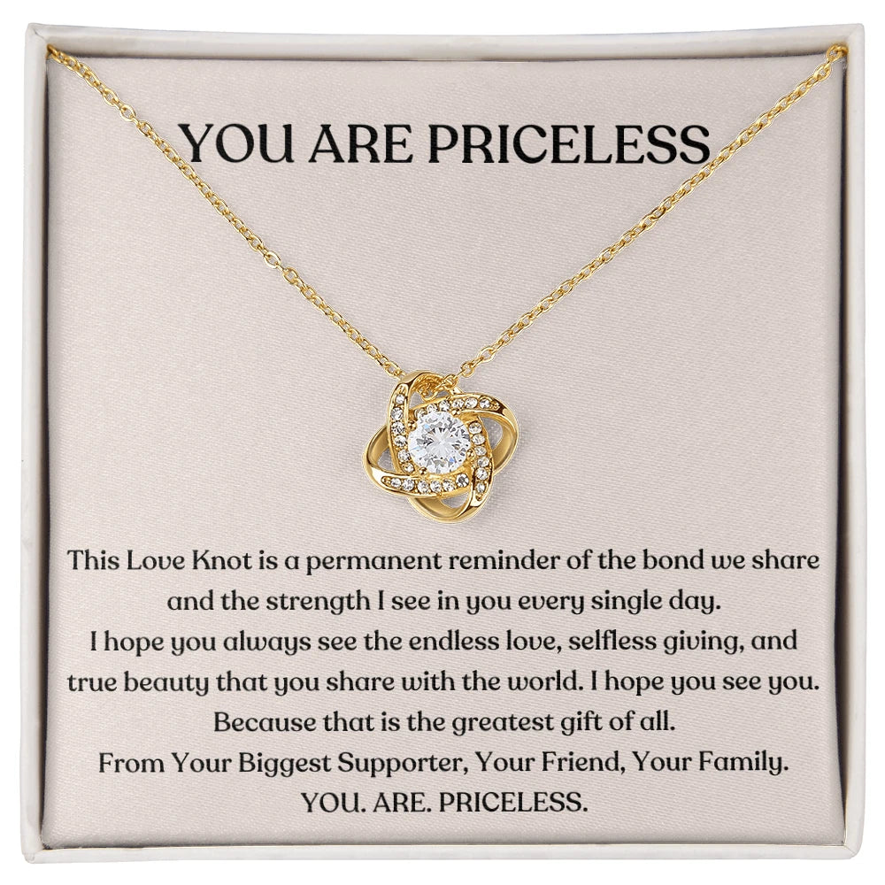 To My Mom 18K Yellow Gold Love Knot Necklace From Children You Are Priceless Message Card Jewelry