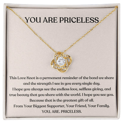 To My Mom 18K Yellow Gold Love Knot Necklace From Children You Are Priceless Message Card Jewelry