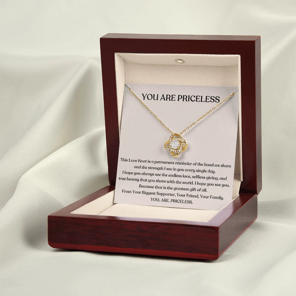 To My Mom 18K Yellow Gold Love Knot Necklace From Children You Are Priceless Message Card Jewelry Luxury Box