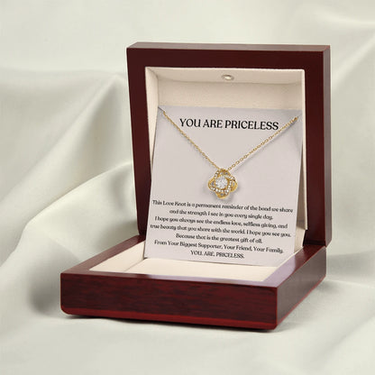 To My Mom 18K Yellow Gold Love Knot Necklace From Children You Are Priceless Message Card Jewelry Luxury Box