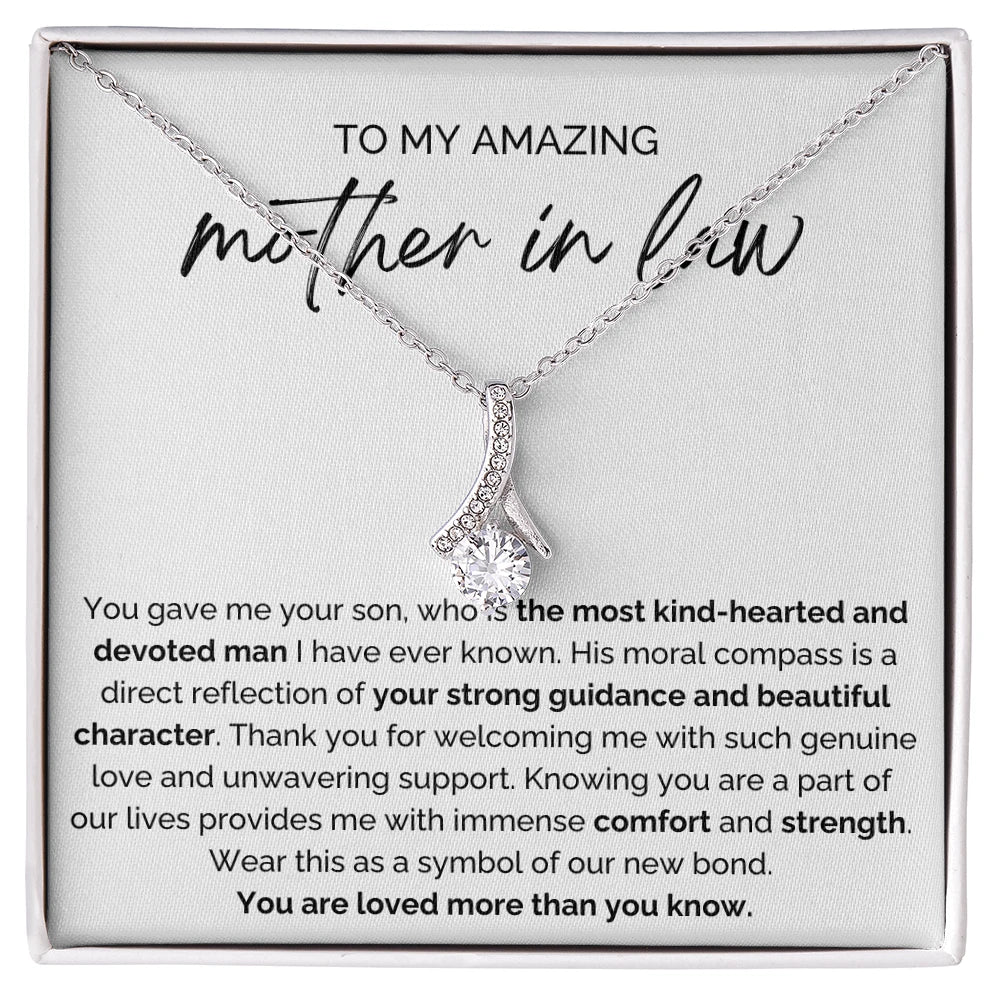To My Mother-in-law 14K White Gold Alluring Beauty Necklace From Bride or Daughter-in-law Our New Bond Message Card