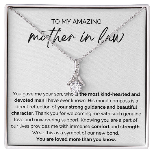 To My Mother-in-law 14K White Gold Alluring Beauty Necklace From Bride or Daughter-in-law Our New Bond Message Card