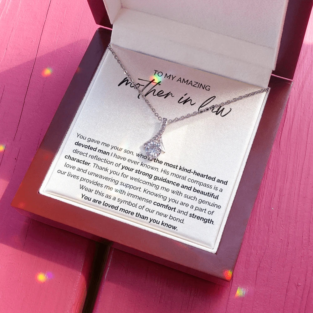 To My Mother-in-law 14K White Gold Alluring Beauty Necklace From Bride or Daughter-in-law Our New Bond Message Card Luxury Box