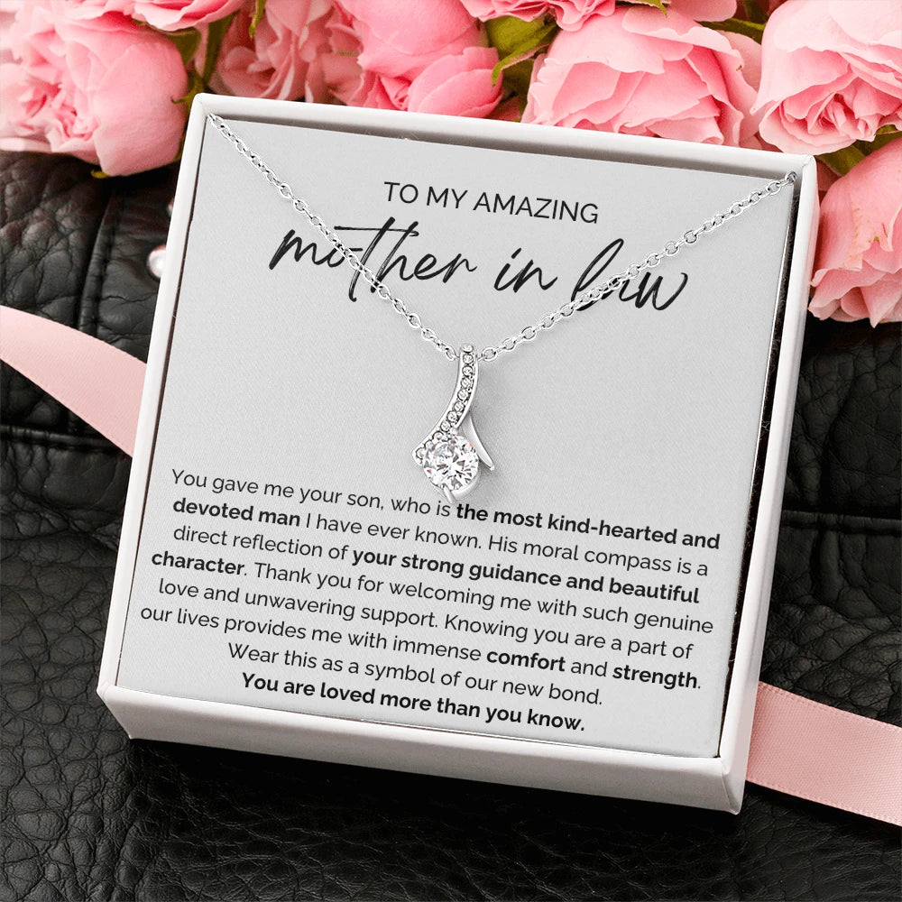 To My Mother-in-law 14K White Gold Alluring Beauty Necklace From Bride or Daughter-in-law Our New Bond Message Card Standard Box