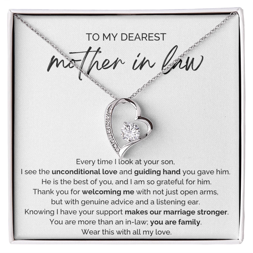 To My Mother-in-law 14K White Gold Forever Love Necklace From Bride or Daughter-in-law You Are Family Message Card