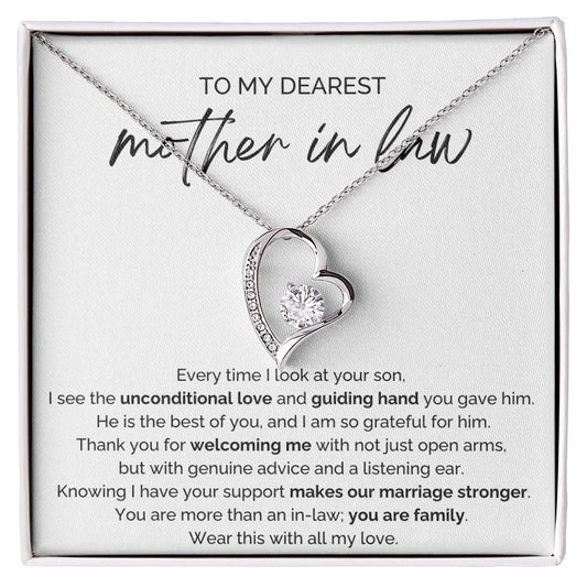 To My Mother-in-law 14K White Gold Forever Love Necklace From Bride or Daughter-in-law You Are Family Message Card