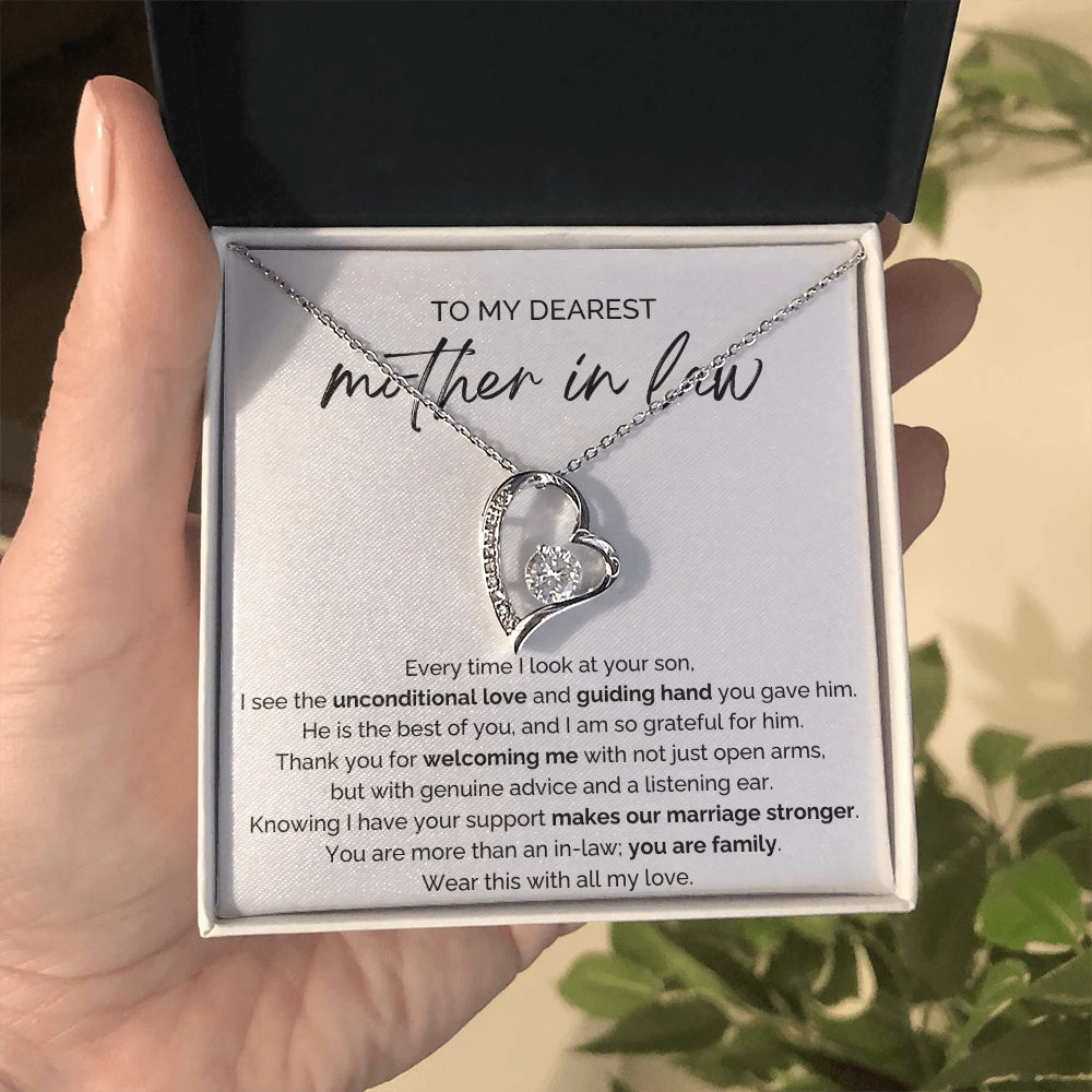 To My Mother-in-law 14K White Gold Forever Love Necklace From Bride or Daughter-in-law You Are Family Message Card Standard Box