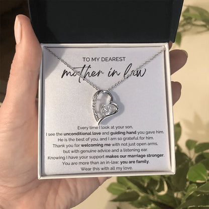 To My Mother-in-law 14K White Gold Forever Love Necklace From Bride or Daughter-in-law You Are Family Message Card Standard Box
