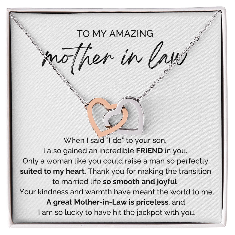 To My Mother-in-law 14K White Gold Interlocking Hearts Necklace From Bride or Daughter-in-law Priceless Message Card