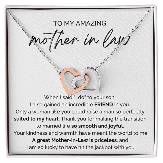To My Mother-in-law 14K White Gold Interlocking Hearts Necklace From Bride or Daughter-in-law Priceless Message Card