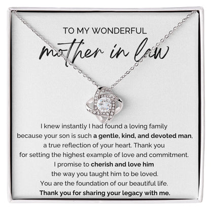 To My Mother-in-law 14K White Gold Love Knot Necklace From Bride or Daughter-in-law A Loving Family Message Card