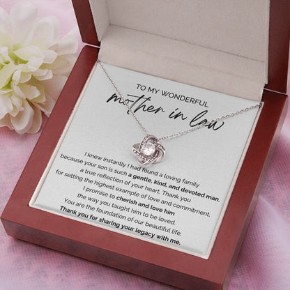To My Mother-in-law 14K White Gold Love Knot Necklace From Bride or Daughter-in-law A Loving Family Message Card Luxury Box