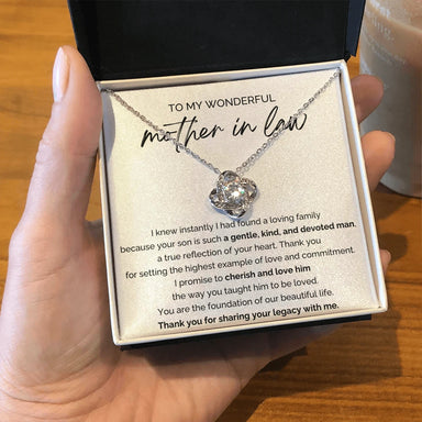 To My Mother-in-law 14K White Gold Love Knot Necklace From Bride or Daughter-in-law A Loving Family Message Card Standard Box