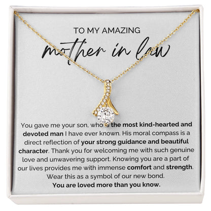 To My Mother-in-law 18K Yellow Gold Alluring Beauty Necklace From Bride or Daughter-in-law Our New Bond Message Card