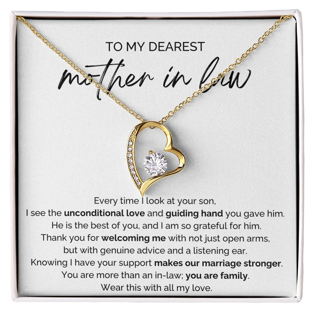 To My Mother-in-law 18K Yellow Gold Forever Love Necklace From Bride or Daughter-in-law You Are Family Message Card
