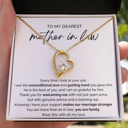 To My Mother-in-law 18K Yellow Gold Forever Love Necklace From Bride or Daughter-in-law You Are Family Message Card Standard Box