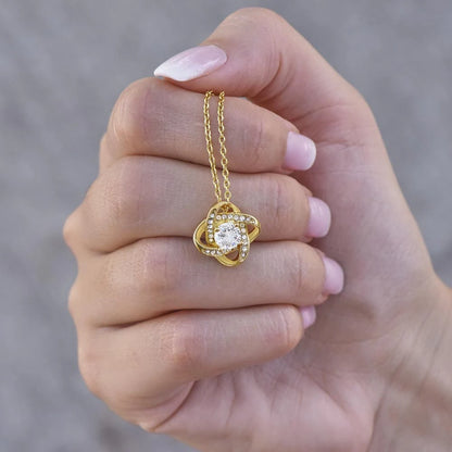 To My Mother-in-law 18K Yellow Gold Love Knot Necklace From Bride or Daughter-in-law A Loving Display in Hand