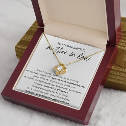To My Mother-in-law 18K Yellow Gold Love Knot Necklace From Bride or Daughter-in-law A Loving Family Message Card Luxury Box