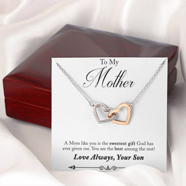 To My Mother Interlocking Hearts Necklace From Son 14K White Gold Luxury Box