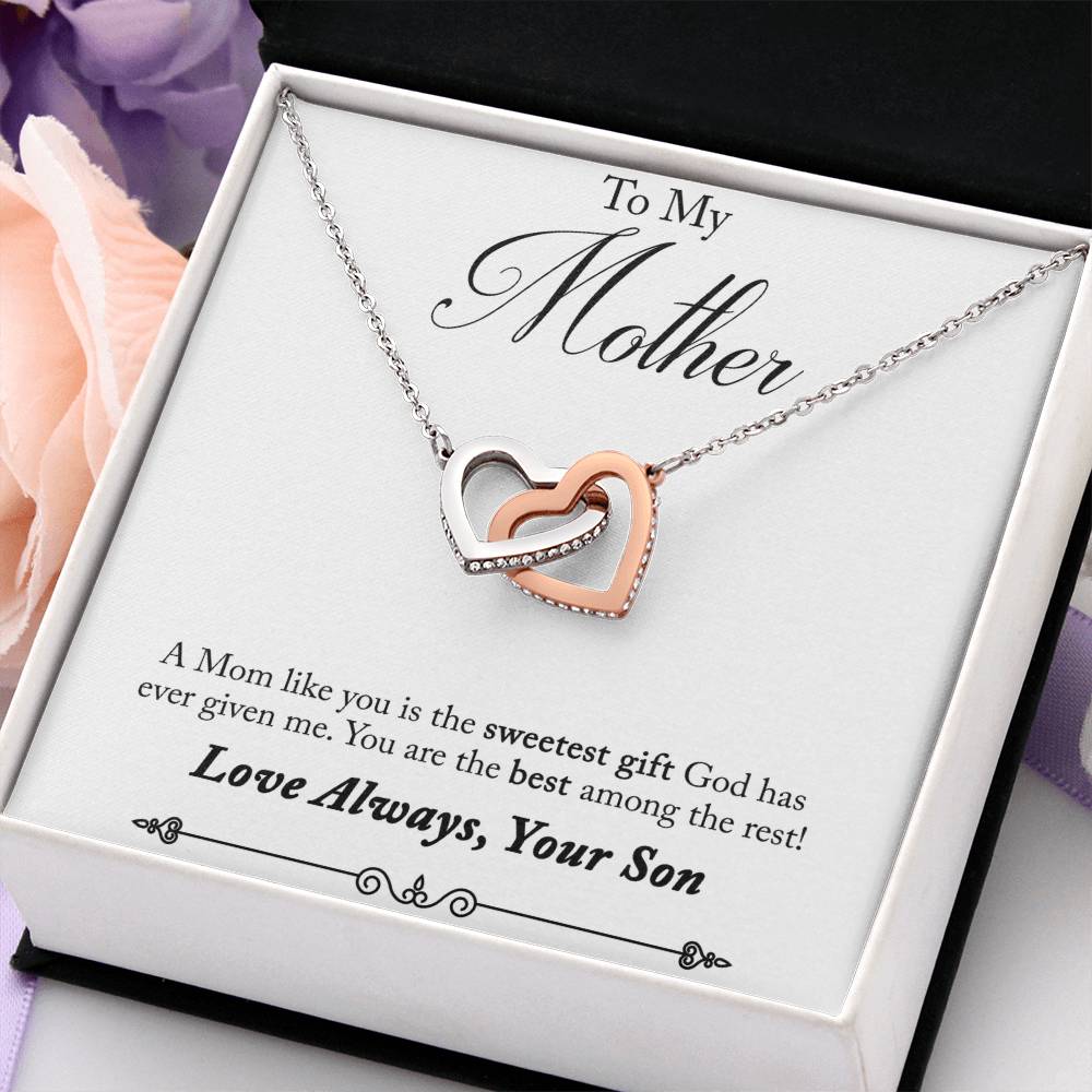 To My Mother Interlocking Hearts Necklace From Son 14K White Gold Standard Box