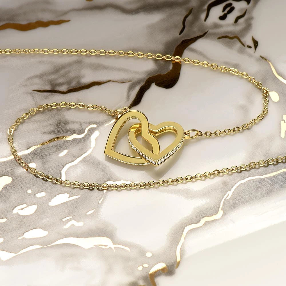 To My Mother Interlocking Hearts Necklace From Son 18K Yellow Gold