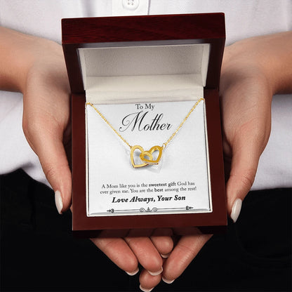 To My Mother Interlocking Hearts Necklace From Son 18K Yellow Gold Luxury Box