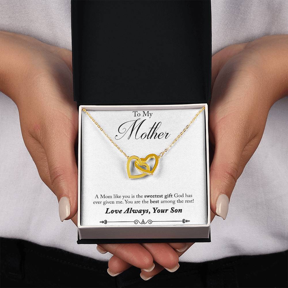 To My Mother Interlocking Hearts Necklace From Son 18K Yellow Gold Standard Box