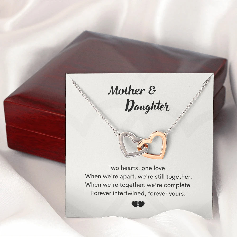 To My Mother or Daughter Interlocking Hearts Necklace From Mom or Daughter 14K White Gold Luxury Box