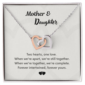To My Mother or Daughter Interlocking Hearts Necklace From Mom or Daughter 14K White Gold Message Card