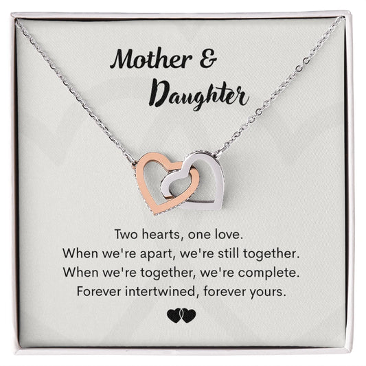 To My Mother or Daughter Interlocking Hearts Necklace From Mom or Daughter 14K White Gold Message Card