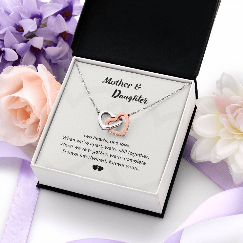 To My Mother or Daughter Interlocking Hearts Necklace From Mom or Daughter 14K White Gold Standard Box