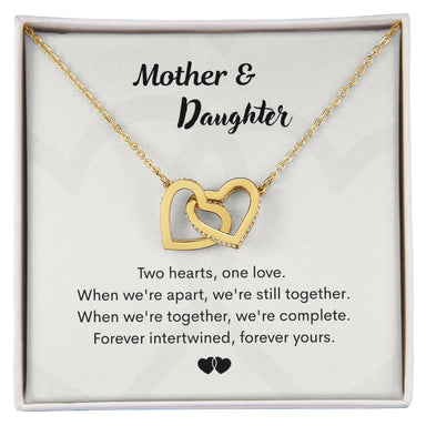To My Mother or Daughter Interlocking Hearts Necklace From Mom or Daughter 18K Yellow Gold Message Card