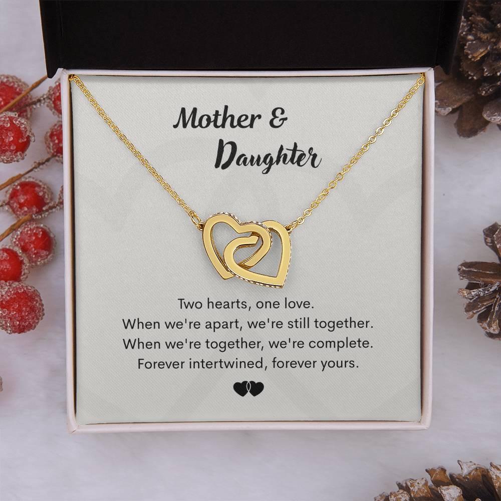 To My Mother or Daughter Interlocking Hearts Necklace From Mom or Daughter 18K Yellow Gold Standard Box