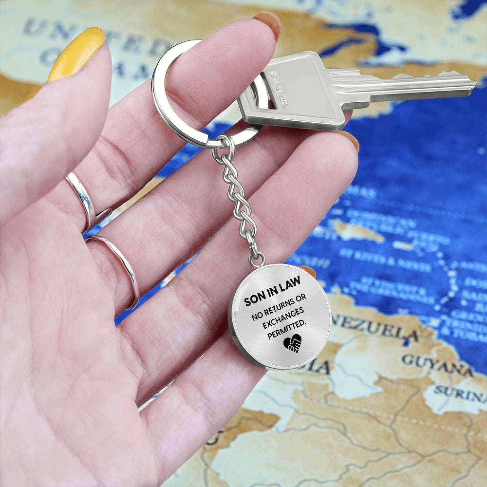 To My Son-in-law .316 Surgical Steel Customized Metal Circle Keychain From Parent-in-law No Returns Display in Hand