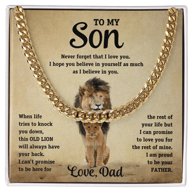 To My Son 18K Yellow Gold Cuban Link Chain From Dad Message Card