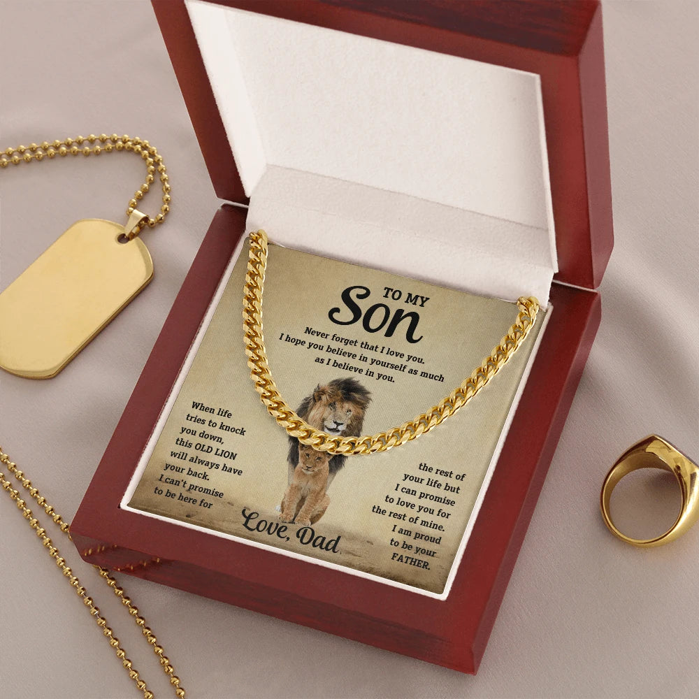 To My Son 18K Yellow Gold Cuban Link Chain From Dad Message Card Luxury Box
