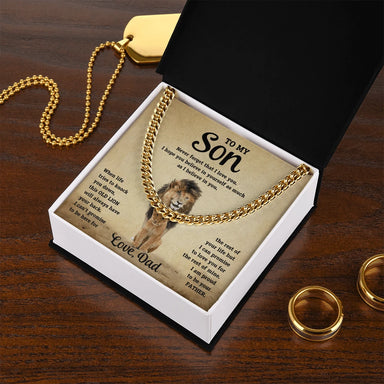 To My Son 18K Yellow Gold Cuban Link Chain From Dad Message Card Standard Box